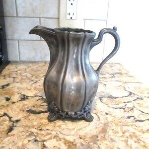 Vintage Reed & Barton Victorian Pewter Pitcher #1766 Ornate 4 Footed 6" tall